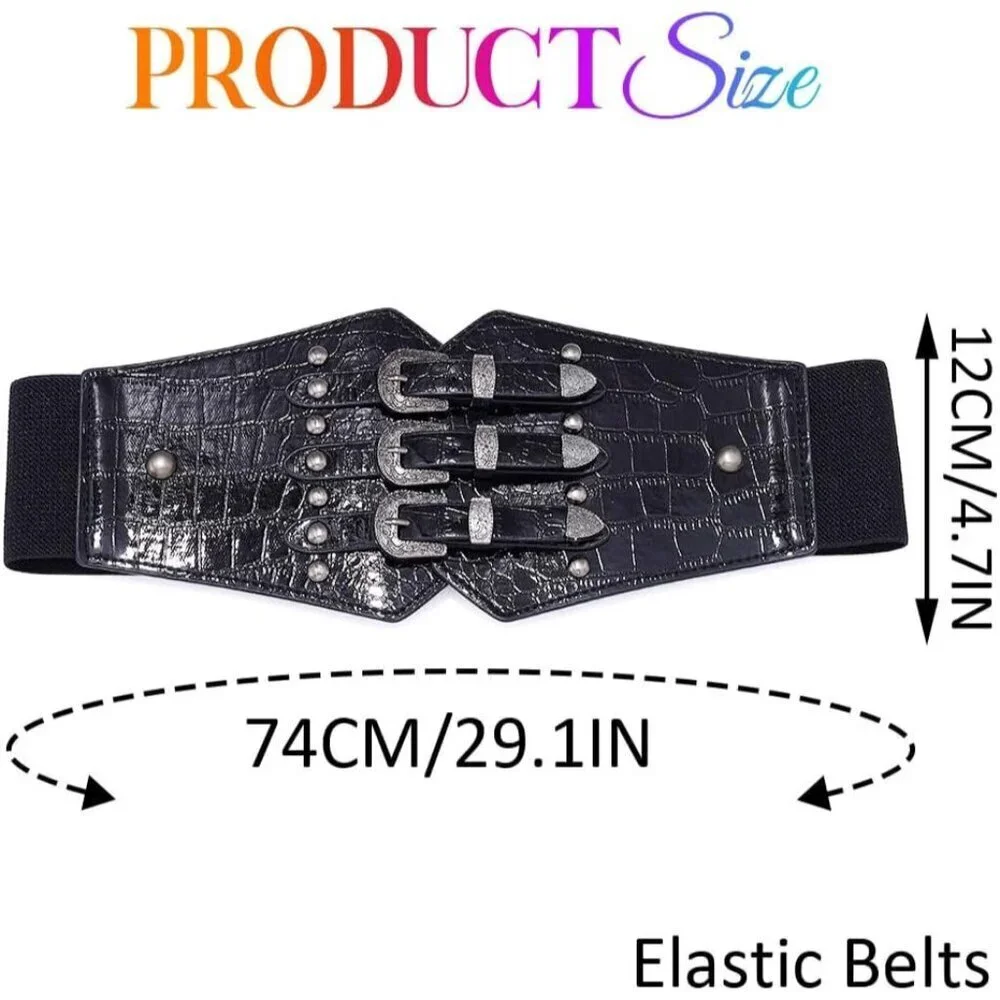Black Leather Corset Belt Wide Waist Accessory for Women Adjustable